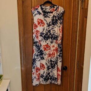 Foxcroft Plus Size Blue Pink Sheath Midi Dress V-neck Sleeveless